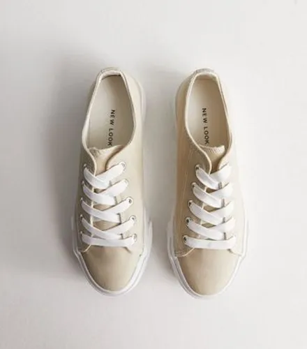 Stone Canvas Flatform Trainers New Look
