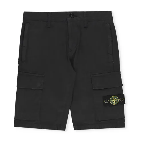 Stone Island , Black Cotton Bermuda Shorts for Boys ,Black male, Sizes: