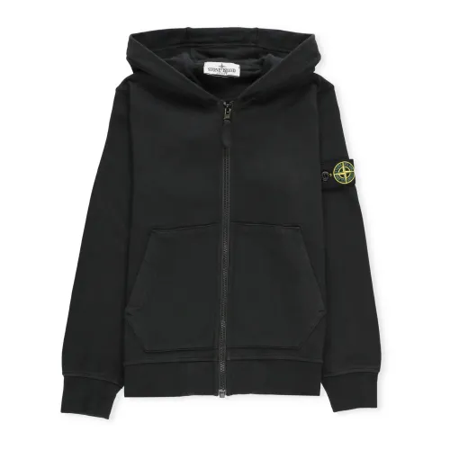 Stone Island , Black Cotton Hooded Sweater for Boys ,Black male, Sizes: