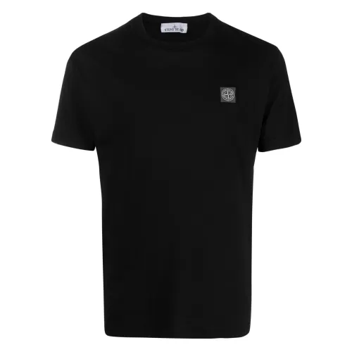 Stone Island , Black Cotton Logo Patch T-Shirt ,Black male, Sizes:
