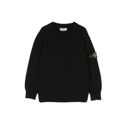 Stone Island , Black Cotton Sweater with Removable Logo Badge ,Black male, Sizes: