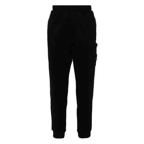 Stone Island , Black Cotton Track Pants with Compass Badge ,Black male, Sizes: