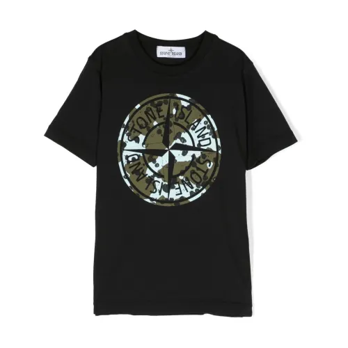 Stone Island , Black Graphic Logo T-shirt ,Black male, Sizes: