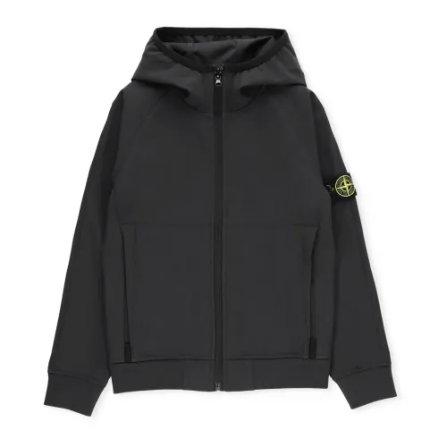 Stone Island , Black Junior Jacket with Hood and Zip Fastening ,Black male, Sizes: