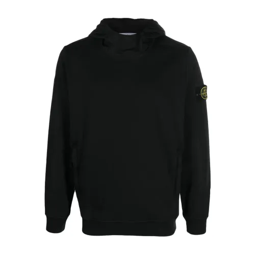Stone Island , Black Nylon Hooded Sweatshirt ,Black male, Sizes: