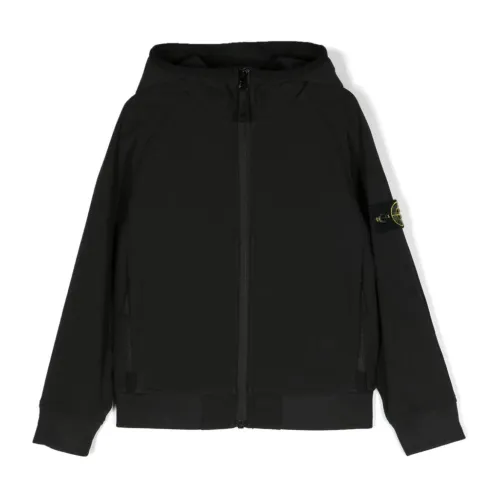 Stone Island , Black Polyester Jacket with Detachable Compass Badge ,Black male, Sizes: