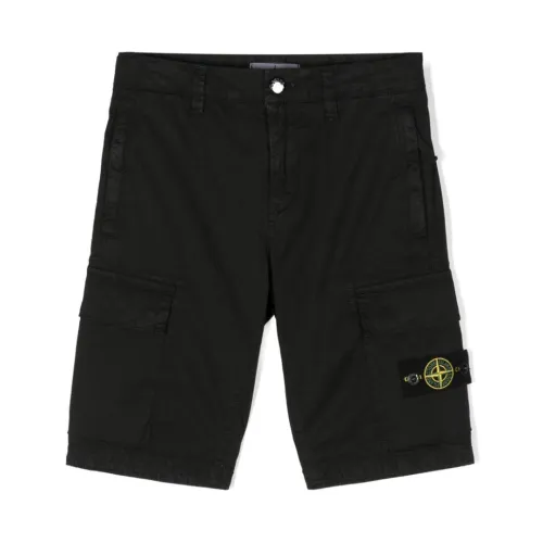 Stone Island , Black Stretch Cotton Shorts with Removable Logo Badge ,Black male, Sizes: