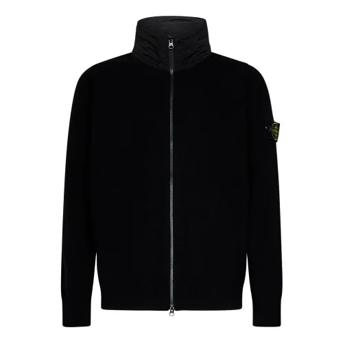 Stone Island , Black Sweaters with Double-Slider Zip ,Black male, Sizes: