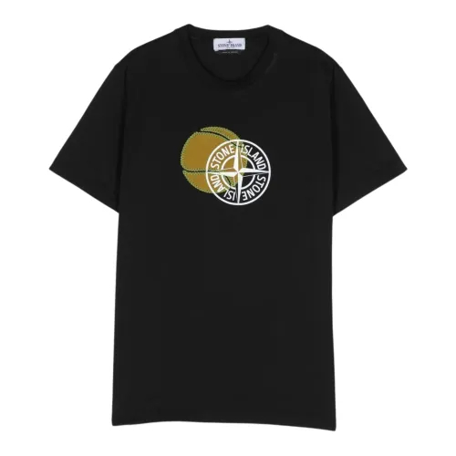 Stone Island , Black T-shirts and Polos with Logo Print ,Black male, Sizes: