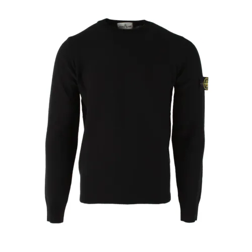 Stone Island , Black Wool Blend Sweater for Men ,Black male, Sizes: