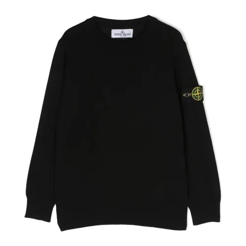 Stone Island , Black Wool Sweater with Comp Patch ,Black male, Sizes: