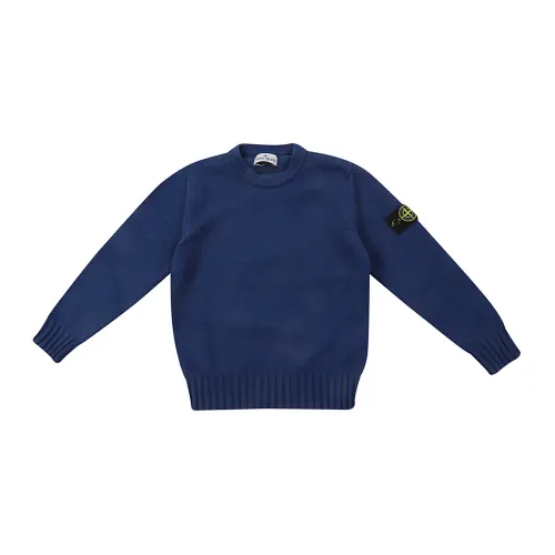 Stone Island , Blue Children Sweater with Crew Neck ,Blue male, Sizes: