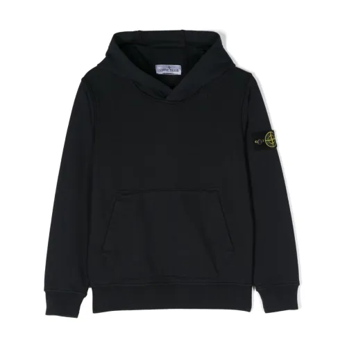 Stone Island , Blue Cotton Hoodie with Removable Logo Badge ,Blue male, Sizes:
