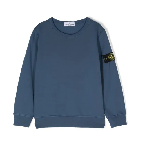 Stone Island , Blue Cotton Sweater with Removable Logo Badge ,Blue male, Sizes: