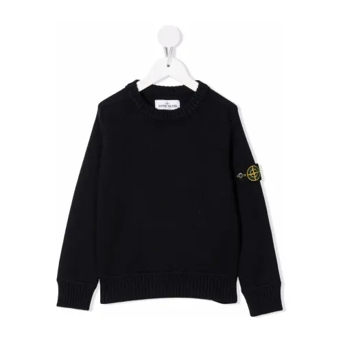 Stone Island , Blue Cotton Sweater with Removable Logo Badge ,Blue male, Sizes: