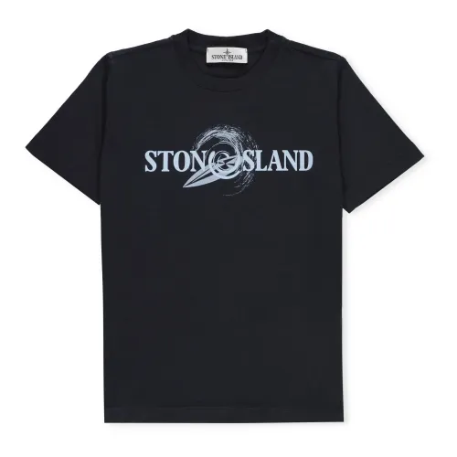 Stone Island , Blue Cotton T-shirt for Boys with Contrasting Logo ,Blue male, Sizes: