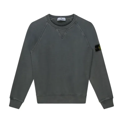 Stone Island , Blue Gray Compass Patch Sweatshirt ,Gray male, Sizes: