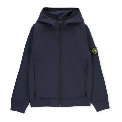 Stone Island , Blue Junior Jacket with Hood and Zip Fastening ,Blue male, Sizes: