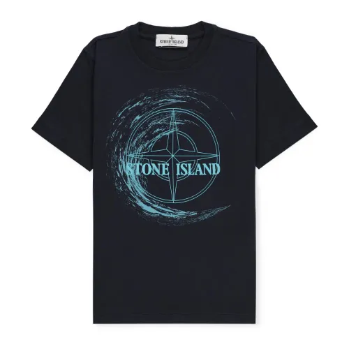 Stone Island , Blue Logo Print T-shirt for Boys ,Blue male, Sizes: