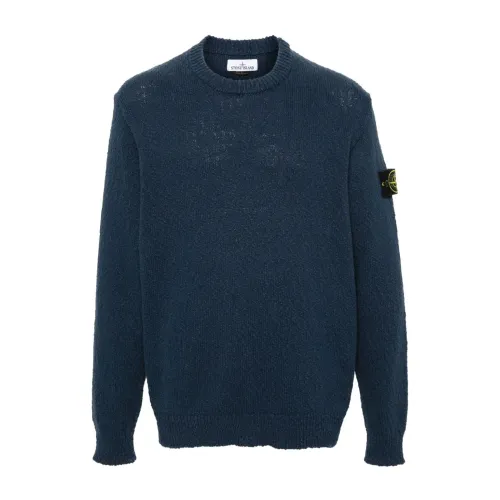 Stone Island , Blue Sweater with Compass Patch ,Blue male, Sizes: