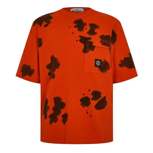 STONE ISLAND Camo Cotton Jersey Tshirt - Orange