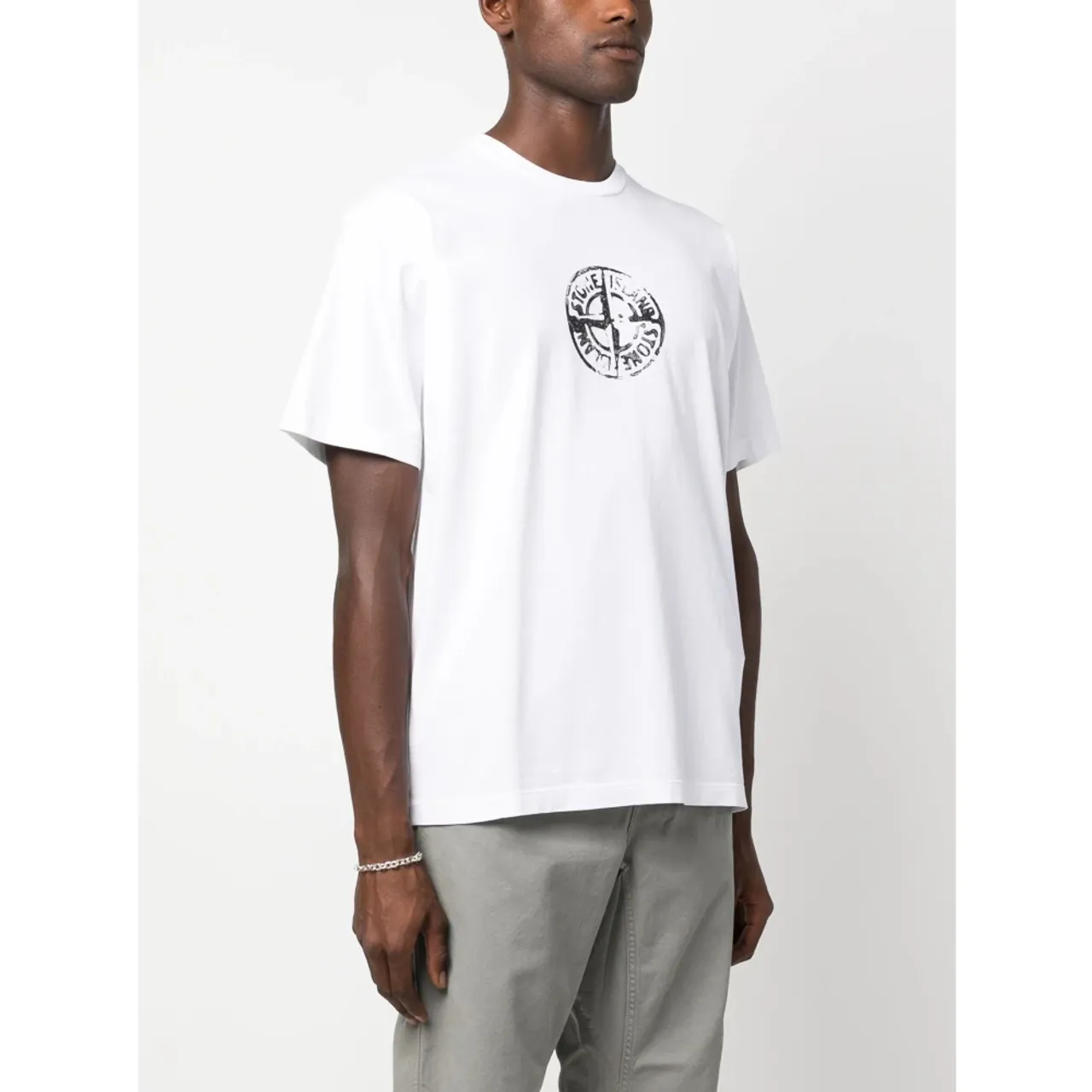 Stone Island , Circle Stamp Logo Print T-Shirt ,White male, Sizes: