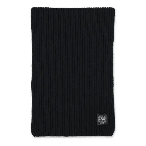 Stone Island , Classic Black Scarf with Cable Knit Trim ,Black male, Sizes: ONE