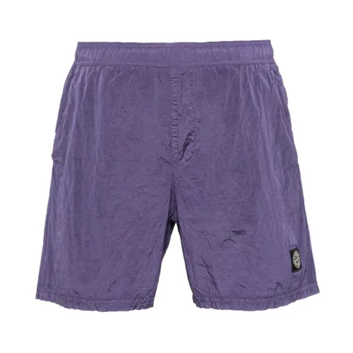 Stone Island , Compass-appliqué swim shorts ,Purple male, Sizes: