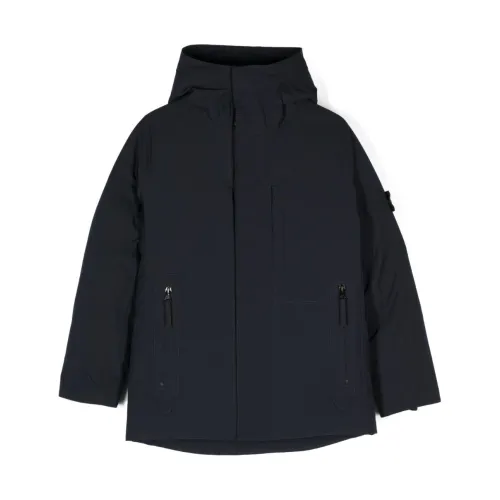 Stone Island , Compass-Motif Hooded Coat in Navy Blue ,Blue male, Sizes: