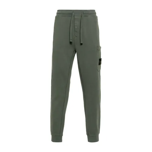 Stone Island , Compass-patch cotton track pants ,Green male, Sizes: