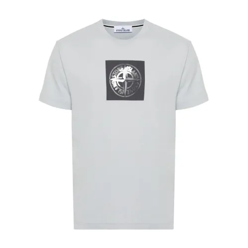 Stone Island , Compass Print T-Shirt ,Blue male, Sizes:
