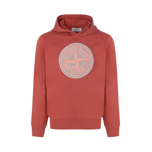 Stone Island , Compass Pullover Hoodie ,Red male, Sizes: