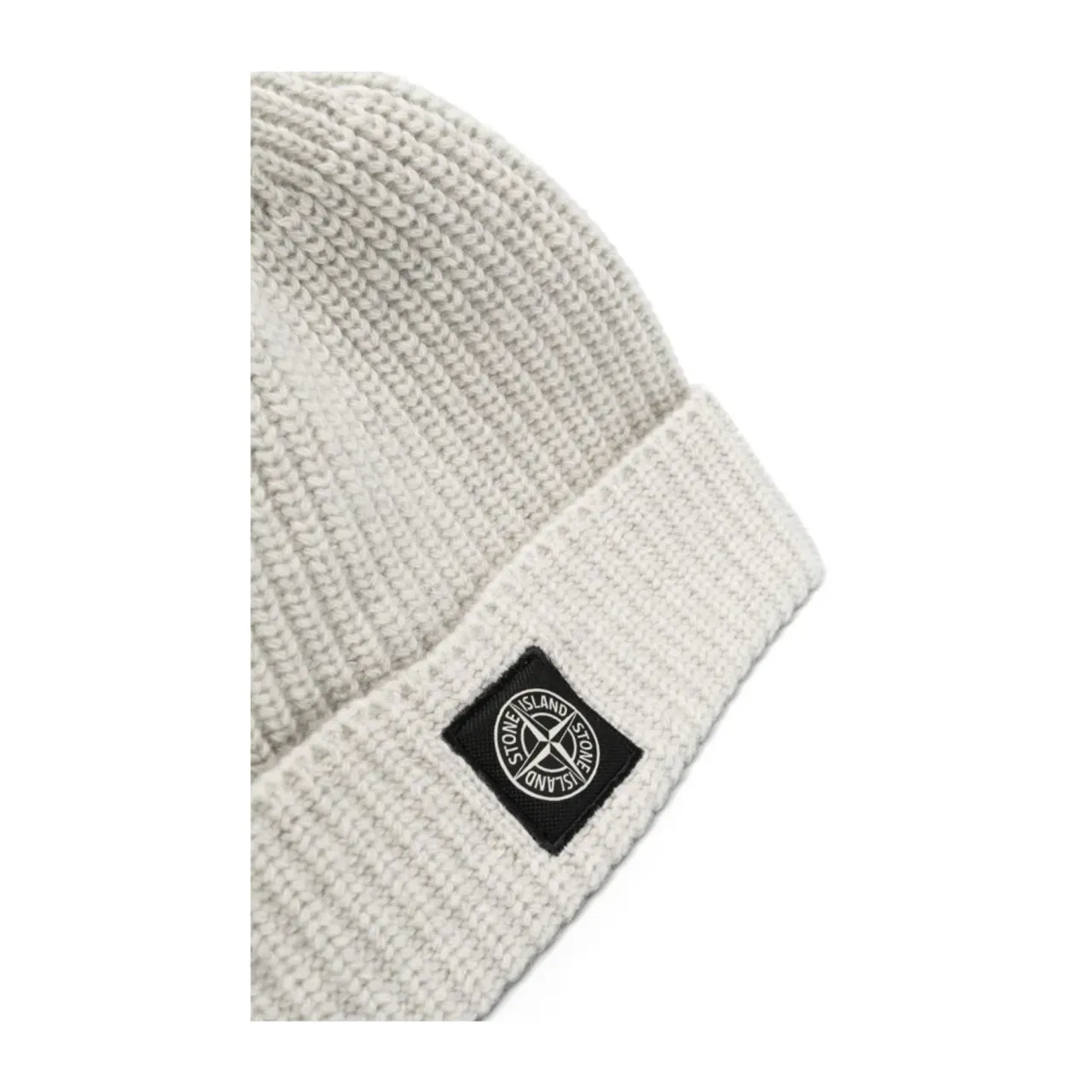 Stone Island , Compass Ribbed-Knit Beanie in Light Grey ,Gray male, Sizes: ONE