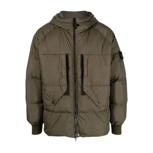 Stone Island , Crinkle Reps Down Jacket - Olive ,Green male, Sizes: