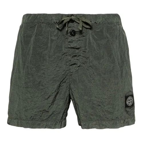 Stone Island , Crinkled Swim Shorts with Side Stripes ,Green male, Sizes: