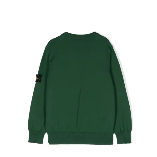 Stone Island , Dark Green Cotton Sweater with Removable Logo Badge ,Green male, Sizes: