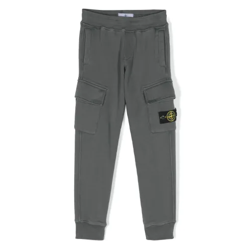 Stone Island , Dark Grey Cotton Jogging Pants with Removable Logo Badge ,Gray male, Sizes: