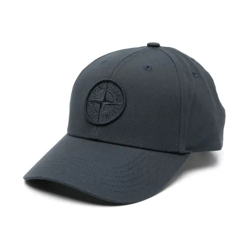 Stone Island , embroidered-logo cotton cap ,Blue male, Sizes: ONE