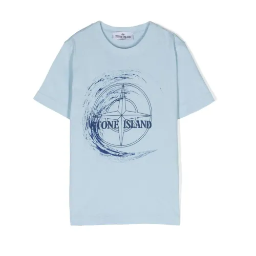 Stone Island , Graphic Print Jersey T-shirts and Polos ,Blue male, Sizes: