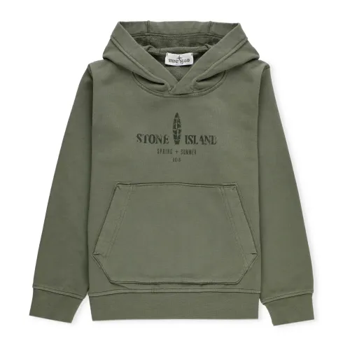 Stone Island , Green Cotton Hoodie for Boys ,Green male, Sizes: