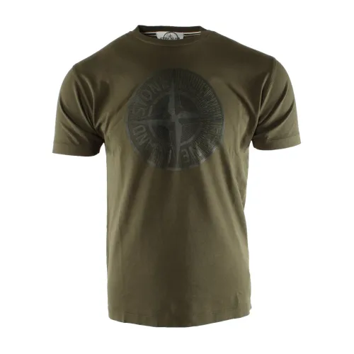 Stone Island , Green Cotton T-shirt for Men ,Green male, Sizes: