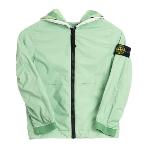 Stone Island , Green Hooded Coat with Clip Buttons ,Green male, Sizes: