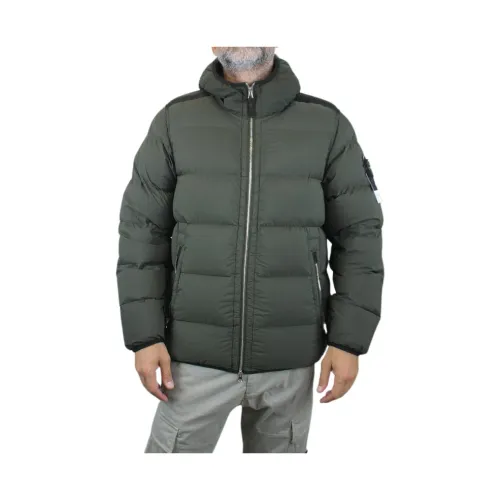 Stone Island , Green Hooded Quilted Parka ,Green male, Sizes: