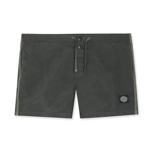 Stone Island , Green Nylon Metal Swimshorts with Logo Patch ,Green male, Sizes: