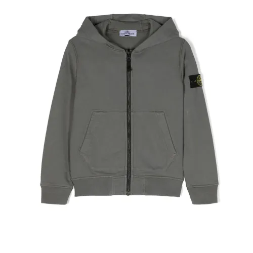 Stone Island , Grey Cotton Hoodie with Detachable Comp Badge ,Gray male, Sizes: