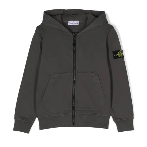Stone Island , Grey Cotton Sweater with Detachable Compass Badge ,Gray male, Sizes: