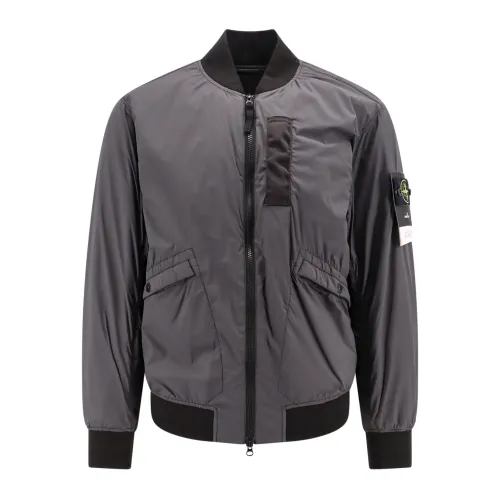 Stone Island , Grey Jackets Coats with Zipper and Pockets ,Gray male, Sizes: