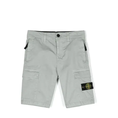 Stone Island , Grey Shorts with Detachable Badge and Cargo Pockets ,Gray male, Sizes: