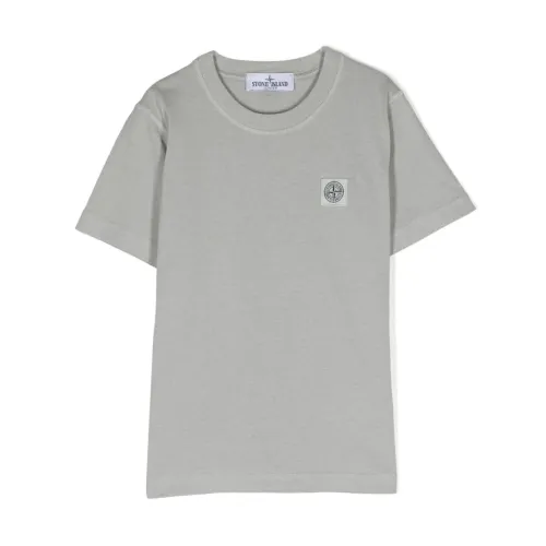 Stone Island , Grey T-shirts and Polos with Logo Patch ,Gray male, Sizes: