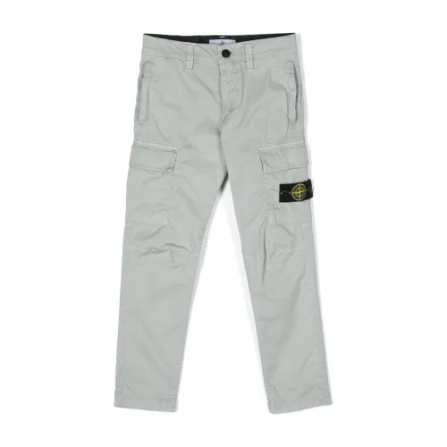 Stone Island , Grey Trousers with Detachable Badge ,Gray male, Sizes: